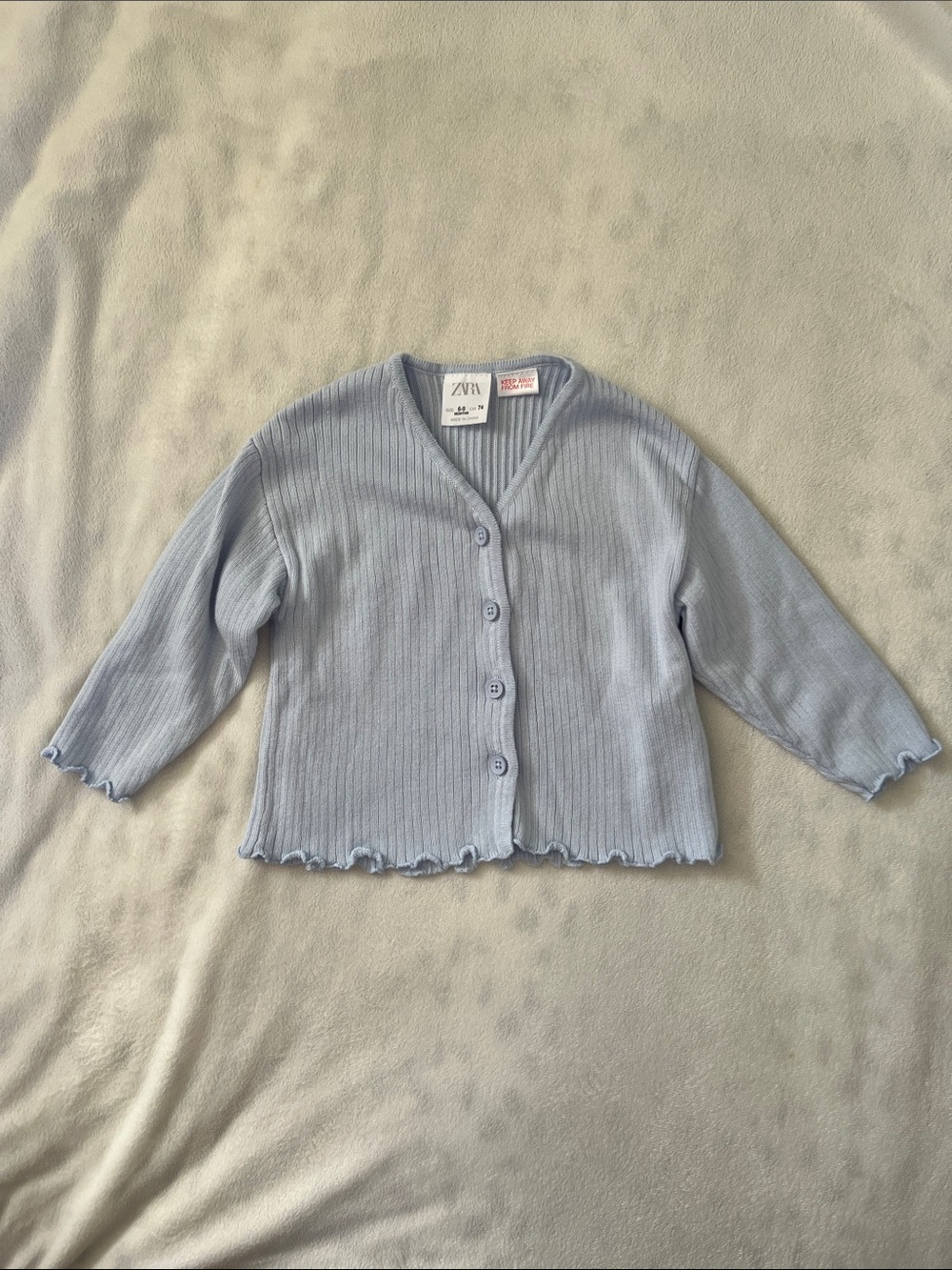 Zara Pale Blue Ribbed Button-Up Cardigan